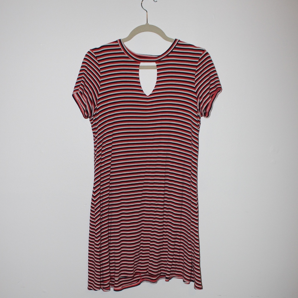Pink and White Stripe Mini Flare Dress